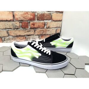 Vans Old Skool Flame Black Green White Skate Shoes Men Sz 12  Rare 2020